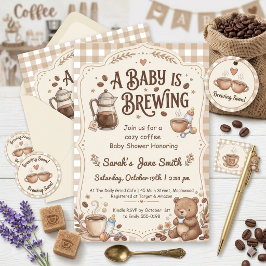 Ein Baby braut Gingham Kaffee Neutral Geschlecht  Einladung