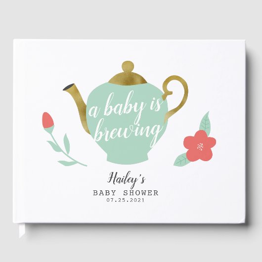 Ein Baby braut Gold Tea Party Babydusche Gästebuch (Vorderseite)