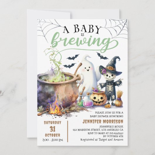 Ein Baby braut grünes Halloween-Baby-Dusche Einladung (Vorderseite)