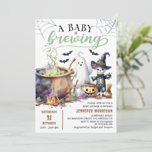 Ein Baby braut grünes Halloween-Baby-Dusche Einladung (Stehend Vorderseite)