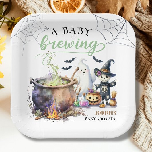 Ein Baby braut grünes Halloween-Baby-Dusche Pappteller