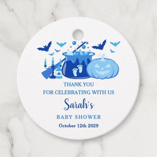 Ein Baby braut Halloween Baby Dusche blau Geschenkanhänger (Vorderseite)