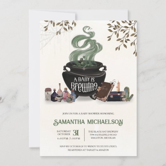 Ein Baby braut Halloween Cauldron-Dusche Einladung (Vorderseite)