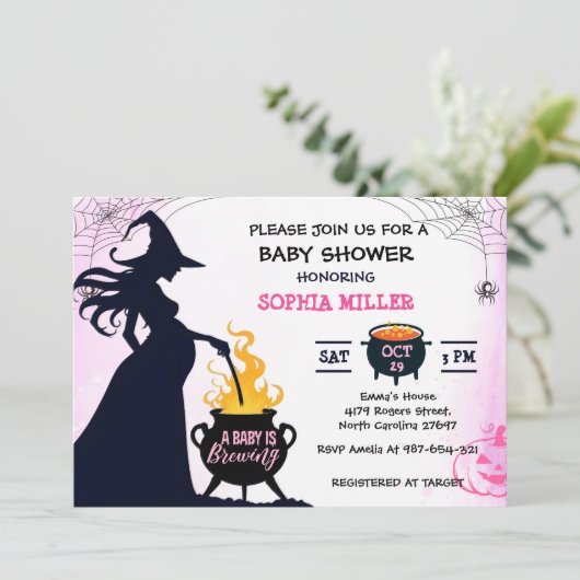 Ein Baby braut Halloween-Hexendusche Einladung (Stehend Vorderseite)