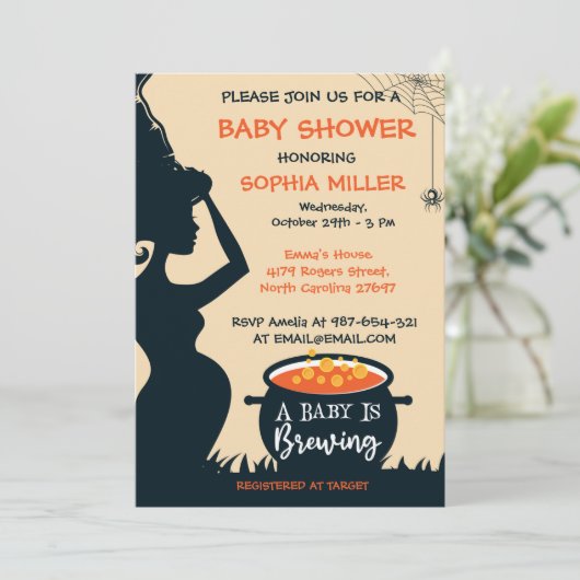 Ein Baby braut Halloween-Hexendusche Einladung (Stehend Vorderseite)
