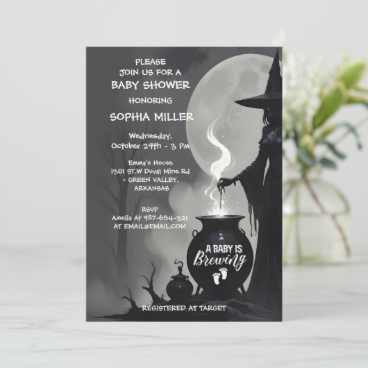 Ein Baby braut Halloween-Hexendusche Einladung (Stehend Vorderseite)