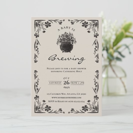 Ein Baby braut Halloween-Kinderdusche und lädt daz Einladung (Stehend Vorderseite)