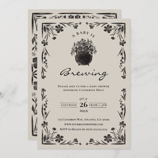 Ein Baby braut Halloween-Kinderdusche und lädt daz Einladung (Vorne/Hinten)