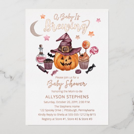 Ein Baby braut Jack-O-Lantern Halloween-Dusche Folieneinladung (Vorderseite)