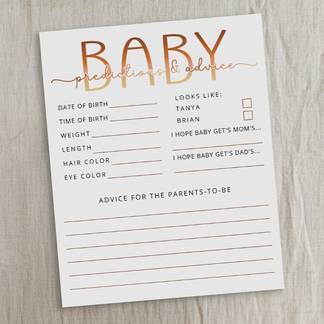Ein Baby braut Kaffee Baby-Vorhersagen & -Ratschlä (Baby shower game & activity)