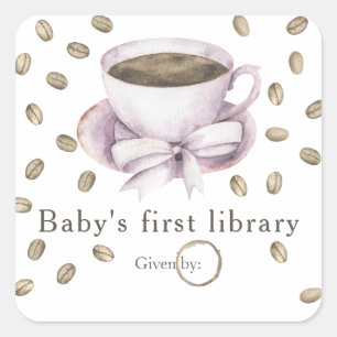 Ein Baby braut Kaffee - Babys erste Bibliothek Quadratischer Aufkleber