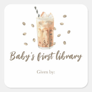 Ein Baby braut Kaffee - Baby's erste Bibliothek Quadratischer Aufkleber