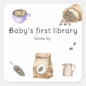 Ein Baby braut Kaffee - die erste Bibliothek des B Quadratischer Aufkleber (Vorderseite)