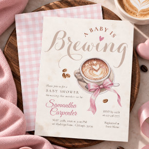 Ein Baby braut Kaffee rosa Schleife Baby-Party Einladung