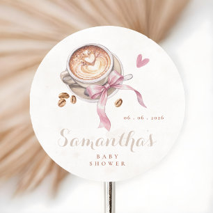 Ein Baby braut Kaffee rosa Schleife Babyparty Runder Aufkleber