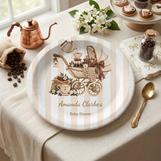 Ein Baby braut Kaffee Rustic Baby Shower Pappteller