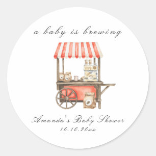 Ein Baby braut Kaffeekarren-Baby-Party Runder Aufkleber