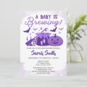 Ein Baby braut Lila Halloween-Kinderdusche Einladung (Stehend Vorderseite)