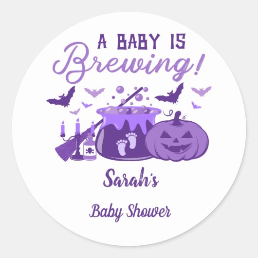 Ein Baby braut Lila Halloween-Kinderdusche Runder Aufkleber (Vorderseite)