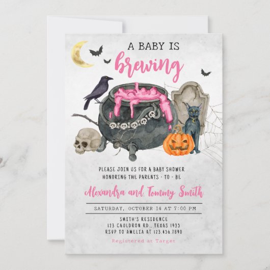 Ein Baby braut rosa Halloween Baby Dusche Einladung (Vorderseite)