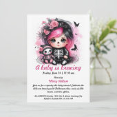Ein Baby braut rosa Halloween Baby Dusche Einladung (Stehend Vorderseite)