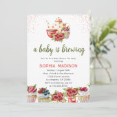 Ein Baby braut rote Blume Tea Baby Dusche Einladung (Stehend Vorderseite)