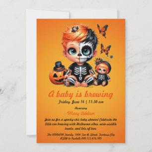 Ein Baby braut sich zusammen, Orange Halloween-Bab Einladung