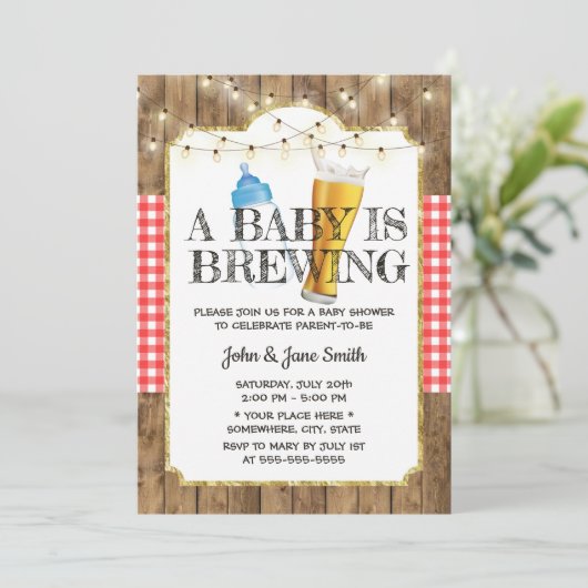 Ein Baby braut String Lights Beer Baby Dusche Einladung (Stehend Vorderseite)