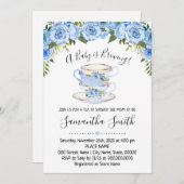 Ein Baby braut Tee-Baby-Dusche blaue Einladung (Vorne/Hinten)