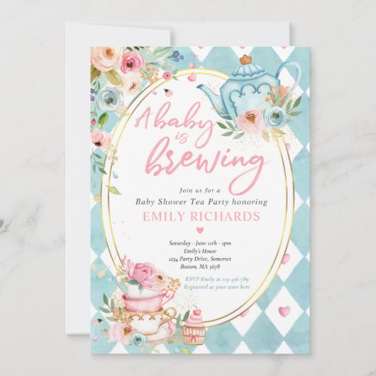 Ein Baby braut Tee Party Babydusche Rosen pink Einladung (Vorderseite)