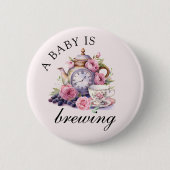 Ein Baby braut Vintagen Teekessel und Teebeutel Pi Button (Vorderseite)