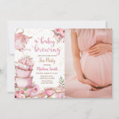 Ein Baby Brewing Tee Party Floral Baby Dusche Foto Einladung (Vorderseite)