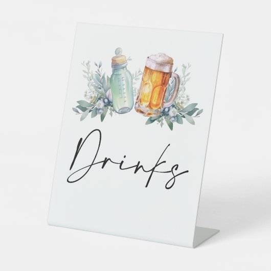 Ein Baby brütet Babyduschtränke. Sockelschild (Vorderseite)