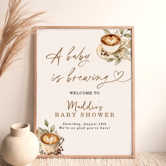 Ein Baby brütet Begrüßungszeichen | Kaffee Poster