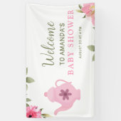 Ein Baby brütet Blume Rose Tea Baby Dusche Banner (Vertikal)