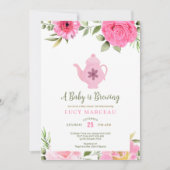 Ein Baby brütet Blume Rose Tea Baby Dusche Einladung (Vorderseite)