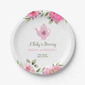 Ein Baby brütet Blume Rose Tea Baby Dusche Pappteller (Vorderseite)