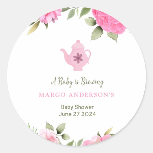 Ein Baby brütet Blume Rose Tea Baby Dusche Runder Aufkleber (Vorderseite)