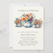 Ein Baby brütet Blumenstrauß-Teacups Babydusche Einladung (Vorderseite)