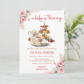Ein Baby brütet Blumentee Party Babydusche Einladung (Stehend Vorderseite)