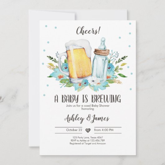 Ein Baby brütet Boy Blue Cheers Coed Baby Dusche Einladung (Vorderseite)