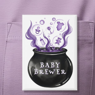 Ein Baby brütet Cauldron Halloween Baby Dusche Button