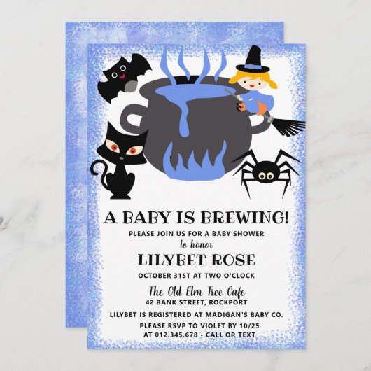 Ein Baby brütet Cauldron Halloween Baby Dusche Einladung (Vorne/Hinten)