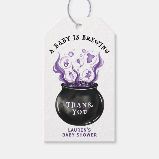 Ein Baby brütet Cauldron Halloween Baby Dusche Geschenkanhänger (Vorderseite)