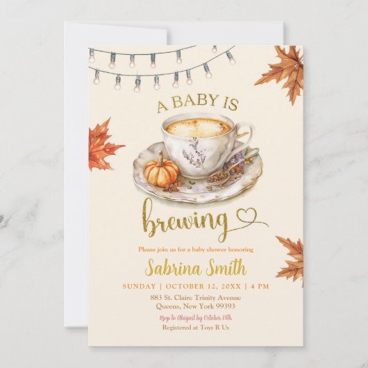 Ein Baby brütet Coffee Blätter Babydusche Einladung (Vorderseite)