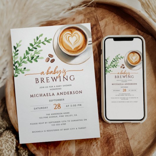 Ein Baby brütet eine Aquarellkaffee-Babydusche Einladung