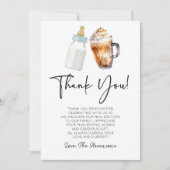 Ein Baby brütet eine Flasche Kaffee Babydusche Dankeskarte (Vorderseite)