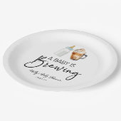 Ein Baby brütet eine Flasche Kaffee Glas Babydusch Pappteller (Schrägansicht)