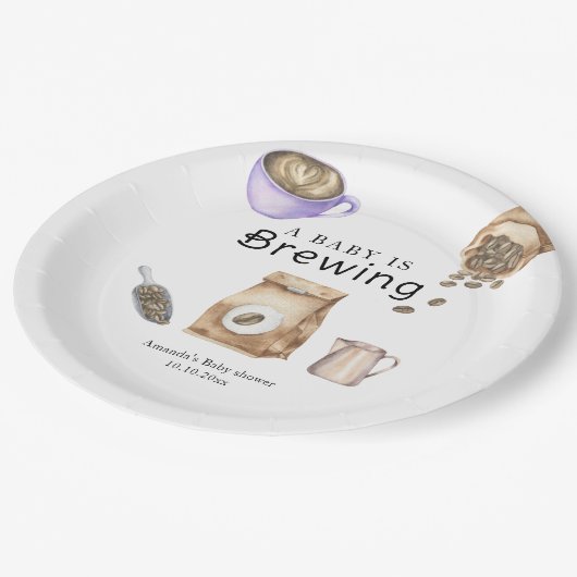 Ein Baby brütet eine Kaffee-Cup-Babydusche Pappteller (Schrägansicht)