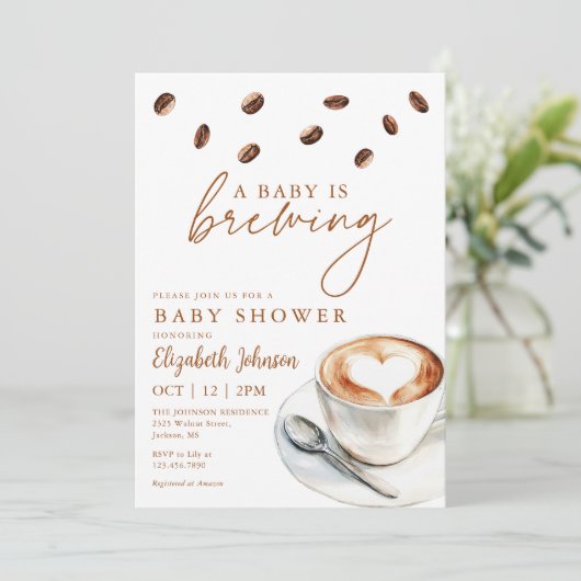 Ein Baby brütet eine Kaffeemaschine. Einladung (Stehend Vorderseite)